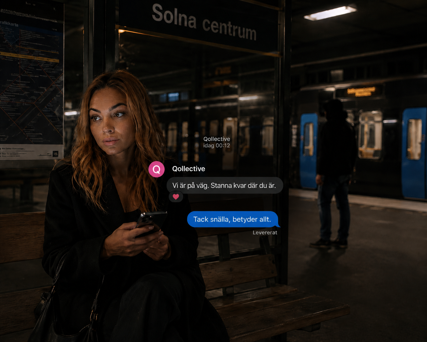Kvinna i tunnelbanan — trygg hjälp via Qollective